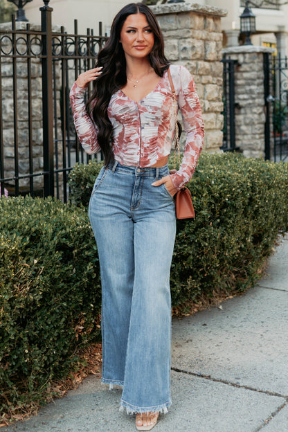 Lasting Touch Long Sleeve Floral Top (Maroon)
