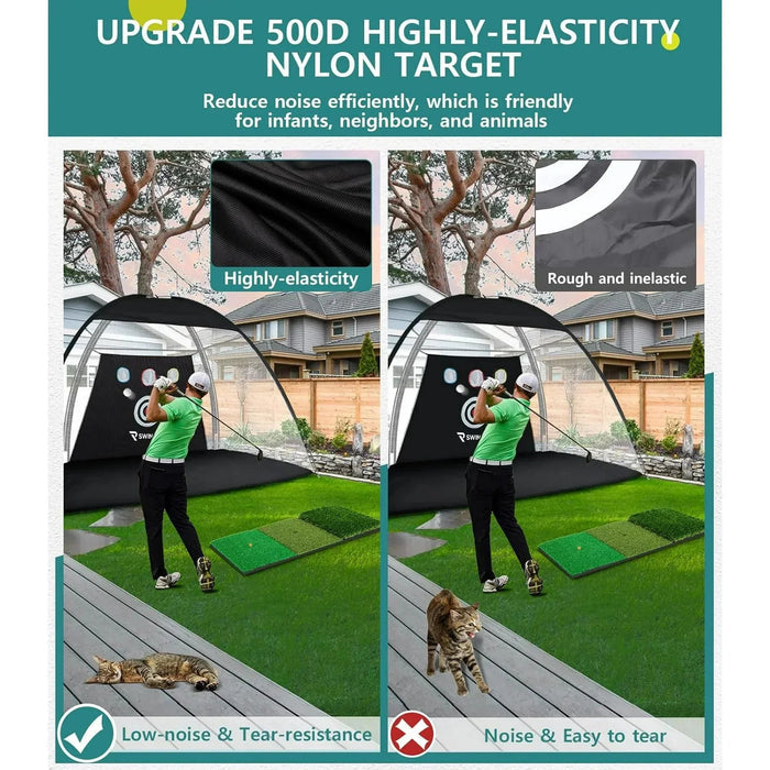 SwingRex 10x7 Golf Practice Net – Golf Hitting Net for Backyard & Garage