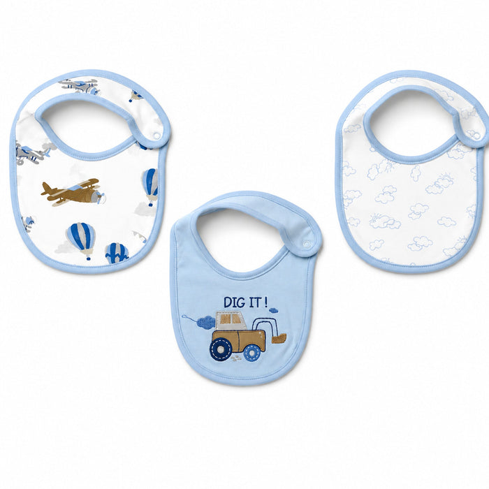 Thailand Pack of 3 Infant Bibs - Blue - Dig It