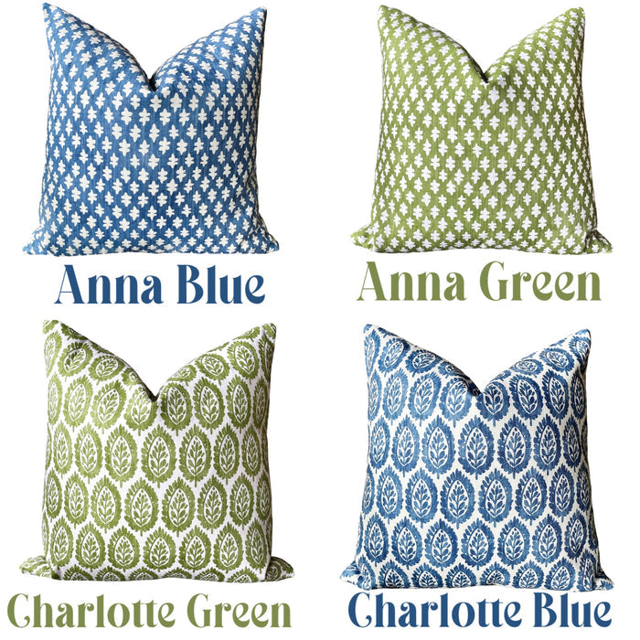 The Willow Collection: Blue, Green, & White Mix and Match Decorative Pillow Covers - Annabel Bleu