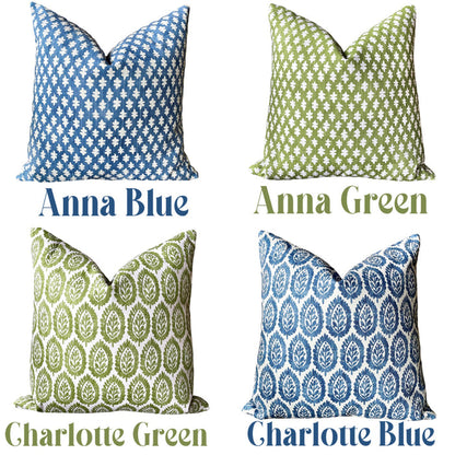 The Willow Collection: Blue, Green, & White Mix and Match Decorative Pillow Covers - Annabel Bleu