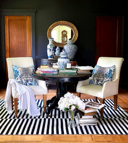 Tiger Floral Pillow Cover in Blue & Grey / Chinoiserie Pillows / Available in 8 Sizes - Annabel Bleu