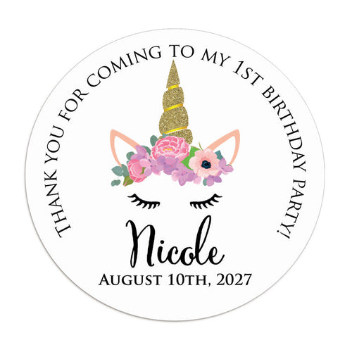 Unicorn Birthday Party Stickers - XOXOKristen