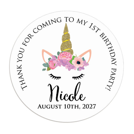 Unicorn Birthday Party Stickers - XOXOKristen
