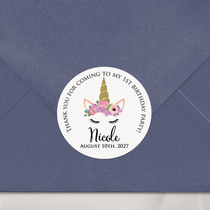 Unicorn Birthday Party Stickers - XOXOKristen