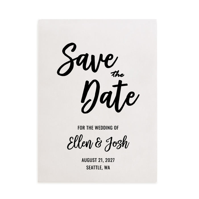 XOXOKristen personalized vellum Save the Date card printed in matte black text with modern cursive and bold typography, minimalist translucent design perfect for elegant weddings – XOXOKristen.