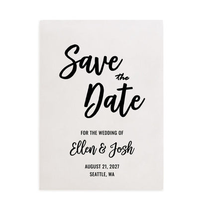 XOXOKristen personalized vellum Save the Date card printed in matte black text with modern cursive and bold typography, minimalist translucent design perfect for elegant weddings – XOXOKristen.