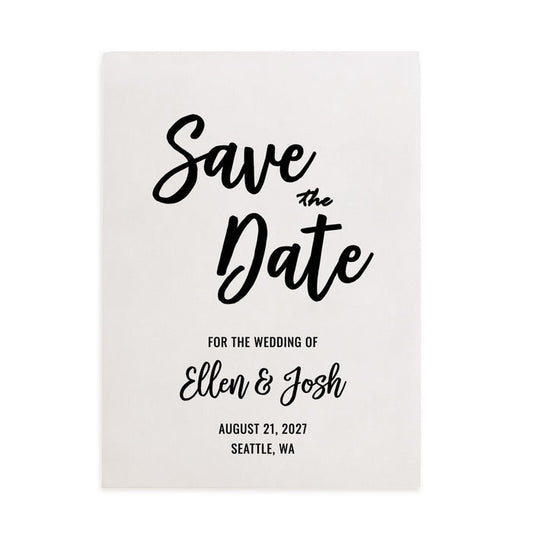XOXOKristen personalized vellum Save the Date card printed in matte black text with modern cursive and bold typography, minimalist translucent design perfect for elegant weddings – XOXOKristen.