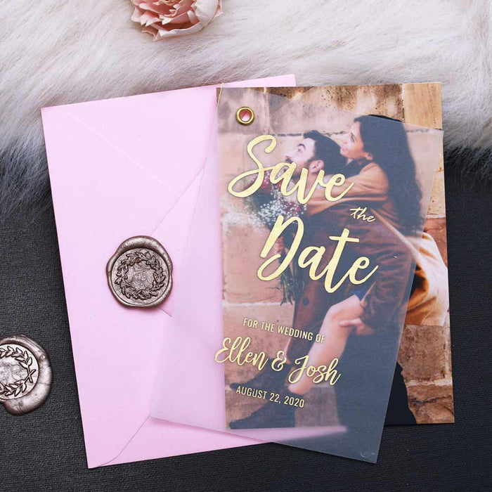 Vellum Save the Date with Picture and Foil Printing - XOXOKristen