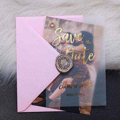 Vellum Save the Date with Picture and Foil Printing - XOXOKristen