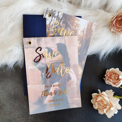 Vellum Save the Date with Picture and Foil Printing - XOXOKristen