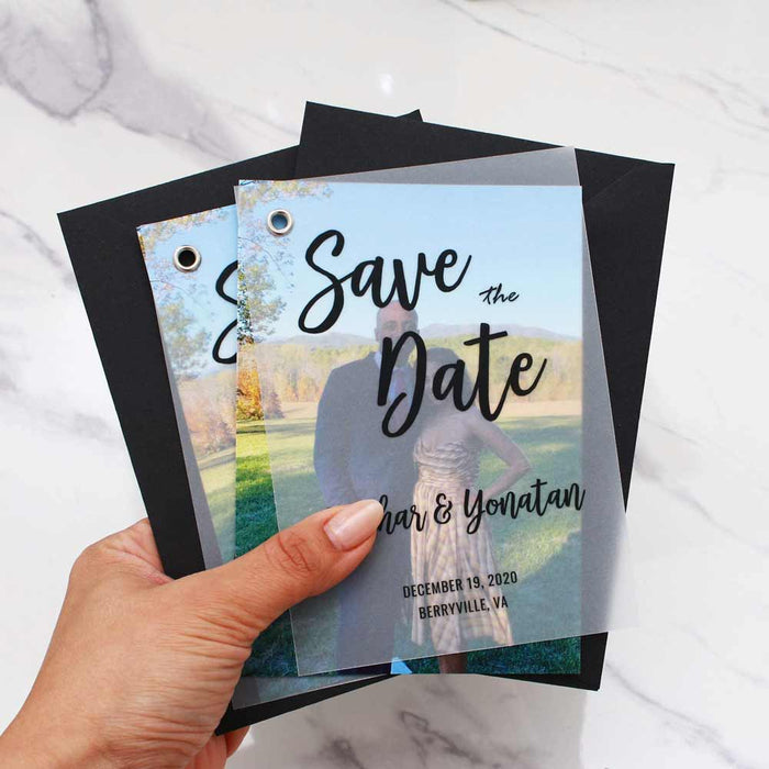 Vellum Save the Date with Picture and Foil Printing - XOXOKristen