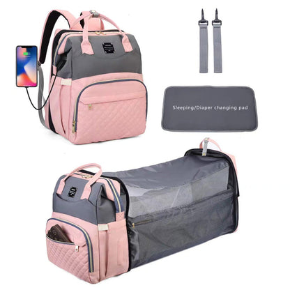 Waterproof Baby Bed & Bag - Pink & Grey - Love Queen