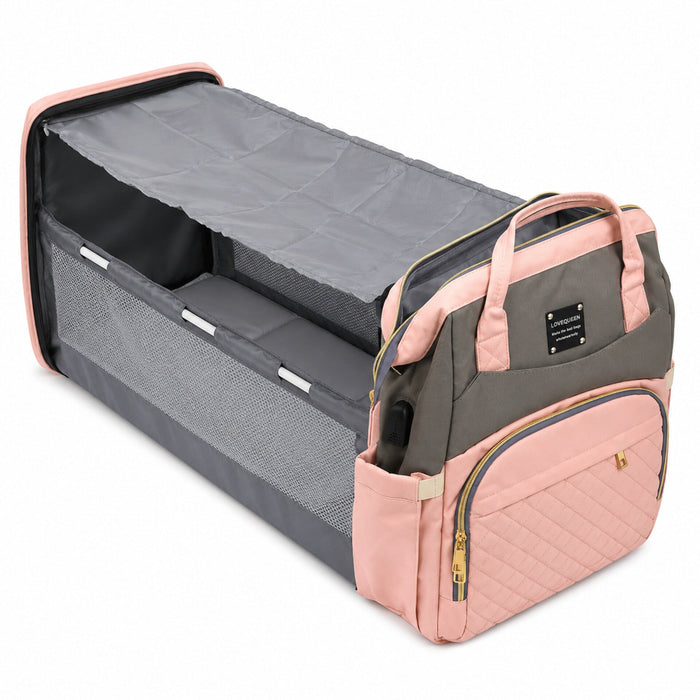 Waterproof Baby Bed & Bag - Pink & Grey - Love Queen