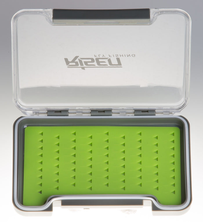 Waterproof fly boxes with green silicone insert